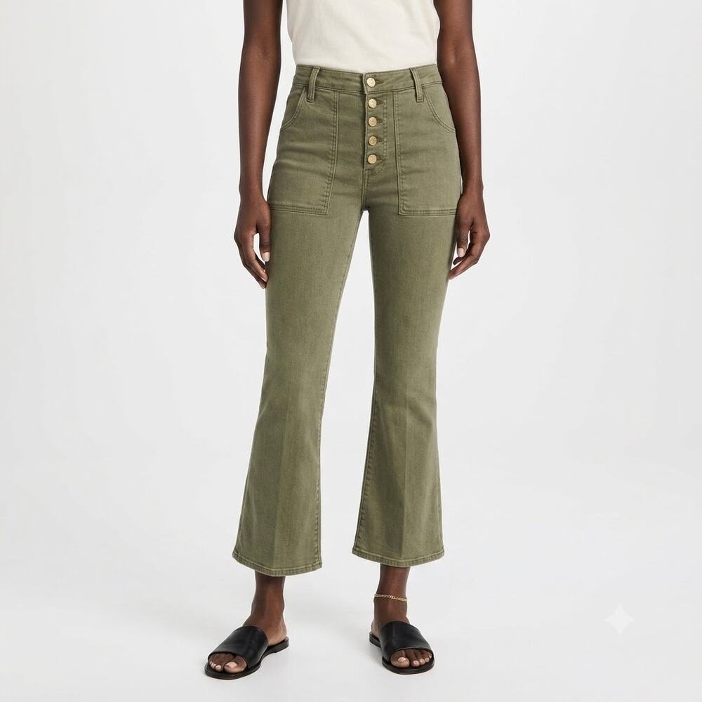 Frame Le Crop Mini Boot Jeans Army Green High Rise Stretch Denim 24 Kick Flare - Picture 2 of 13